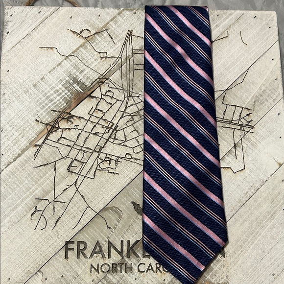 Michael Kors Navy and Pink Striped Tie - Picture 1 of 4